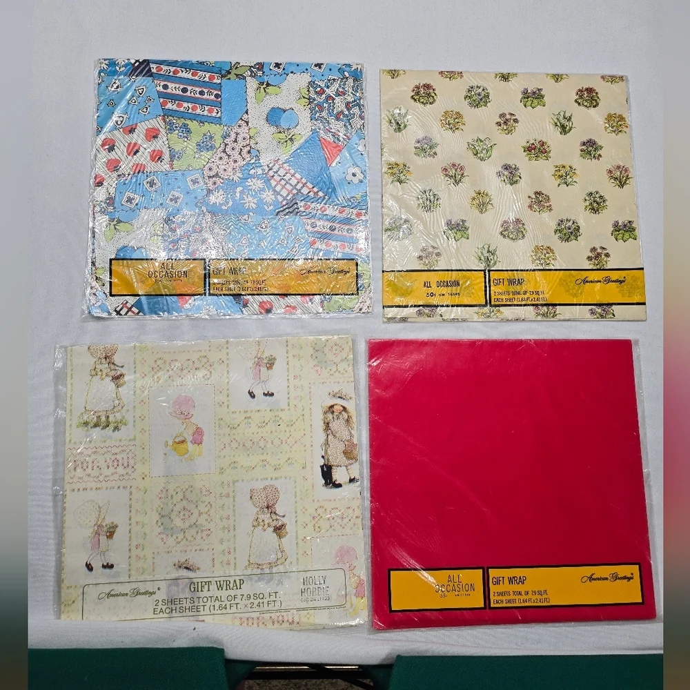 Vintage New American Greetings Assorted Gift Wrap Hollie Hobbie Patchwork Floral